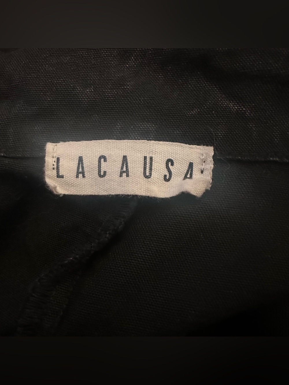 LACAUSA Black washed short sleeve front pockets XS cotton wide leg jumpsuit - Picture 7 of 11